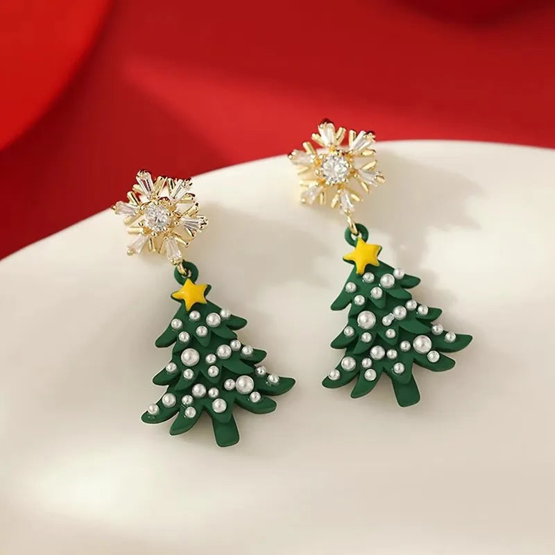 Christmas Tree Star Earrings - Rotating Pendant Design