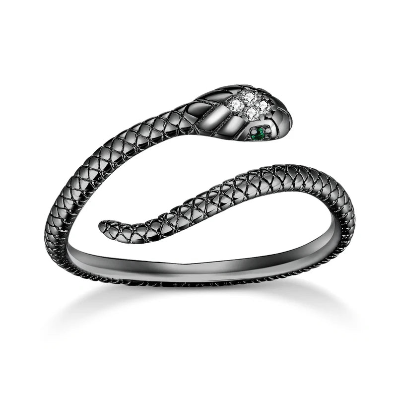 BAMOER 925 Silver Snake Ring - Green Zircon Adjustable
