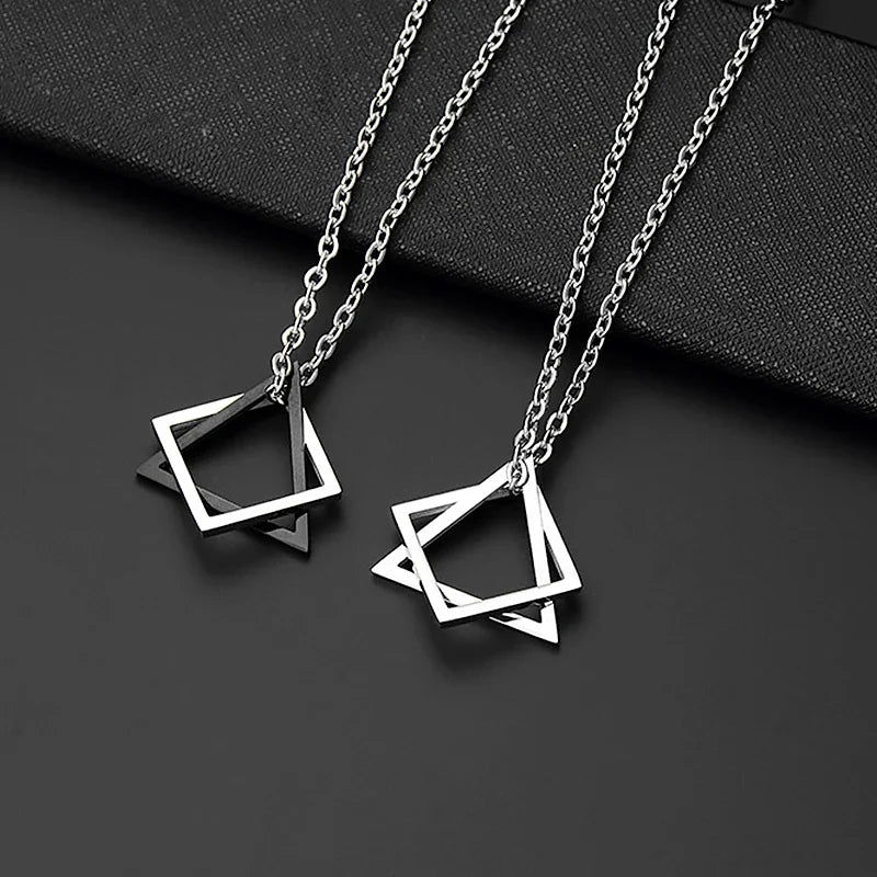 Simple Geometry Interlocking Necklace - Square Triangle Pendant