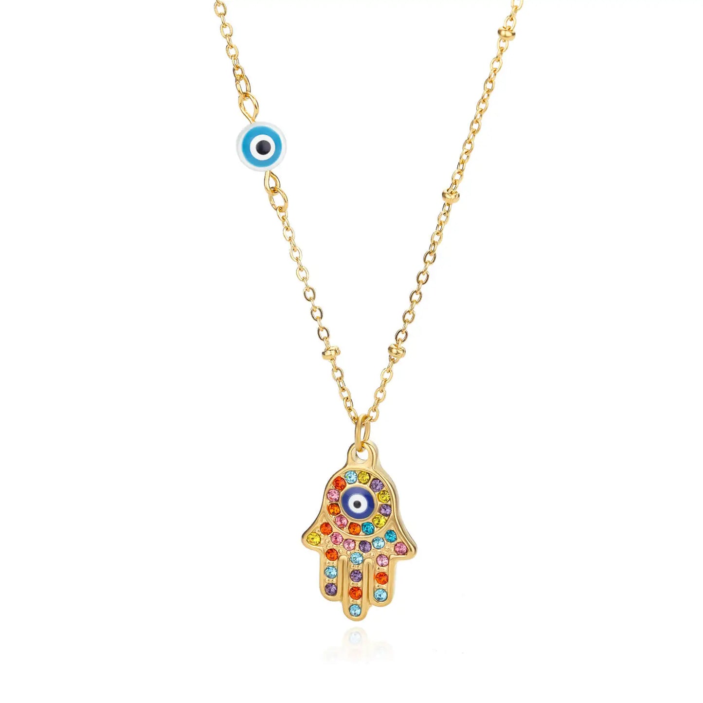 Zircon Evil Eye Necklace - Turkish Fatima Hand Goth Choker