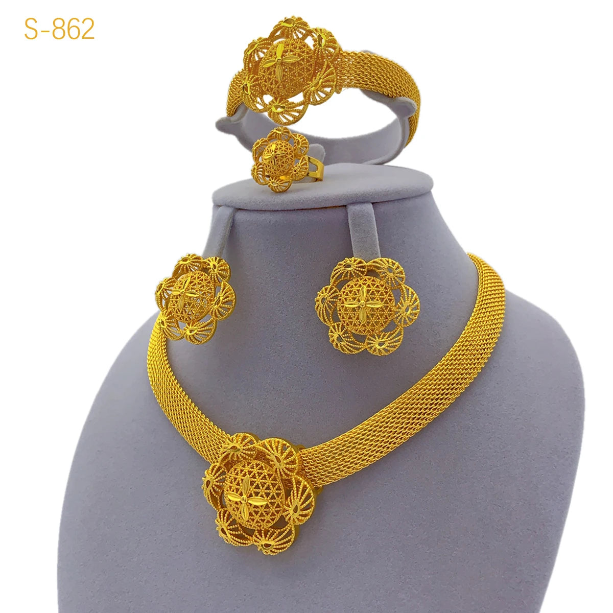 XUHUANG Luxury Flower Necklace Set - Dubai Gold African Indian