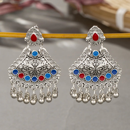 Tibetan Antique Silver Earrings - Ethnic Geometric Carving