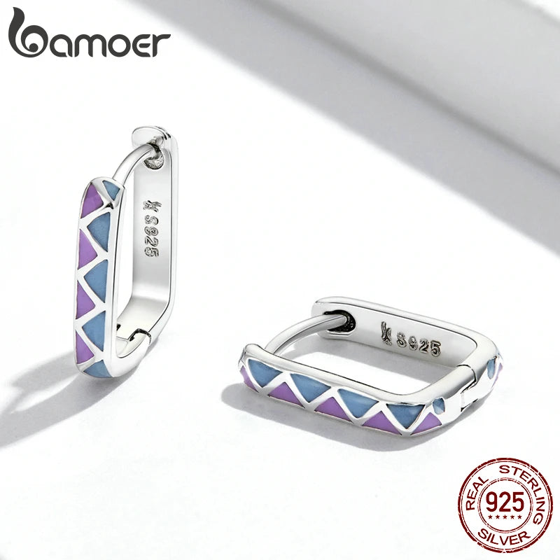 BAMOER 925 Silver Contrast-Color Hoop Earrings - Violet