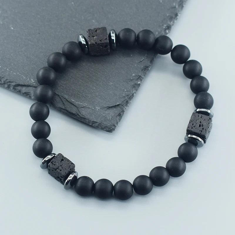 Retro Black Volcanic Bracelet - Frosted Onyx Lava Beads