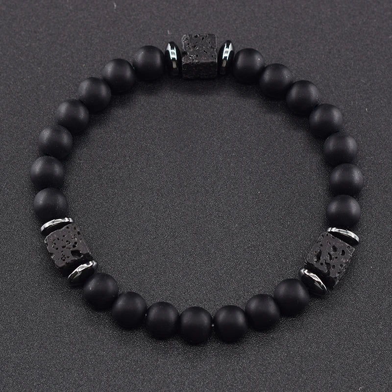 Retro Black Volcanic Bracelet - Frosted Onyx Lava Beads