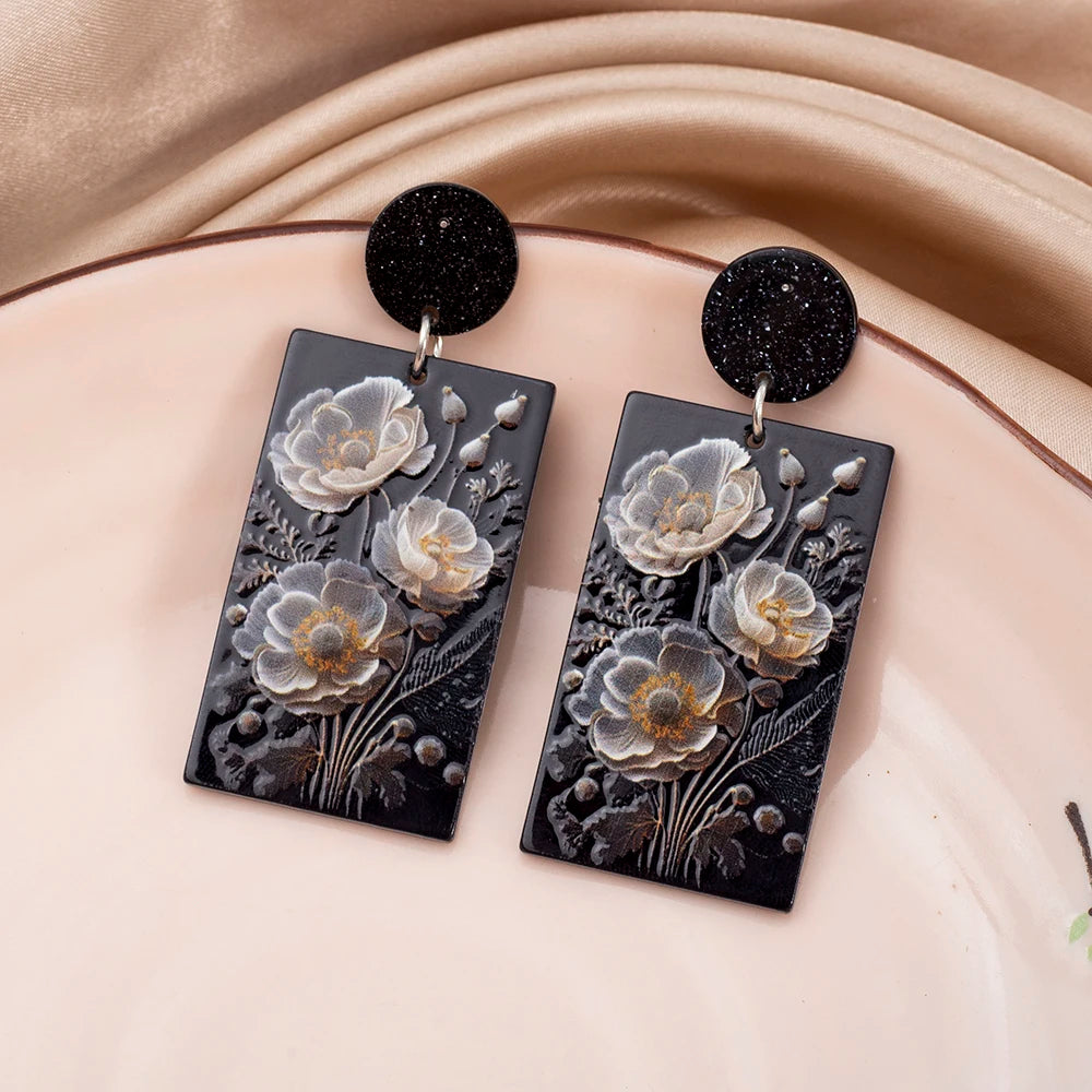 Black Acrylic 3D Flower Earrings - 2026 Vintage Elegant