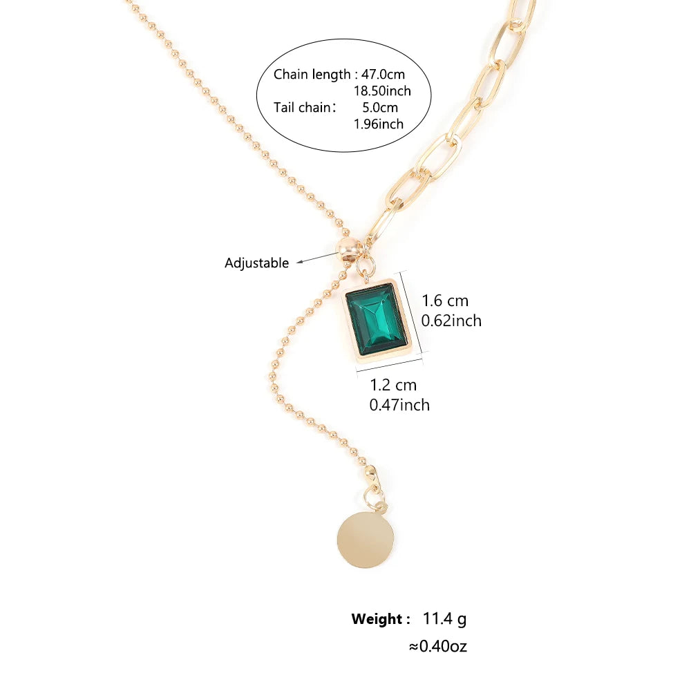 Yupsk Green Square Zircon Necklace - 316L Steel Vintage