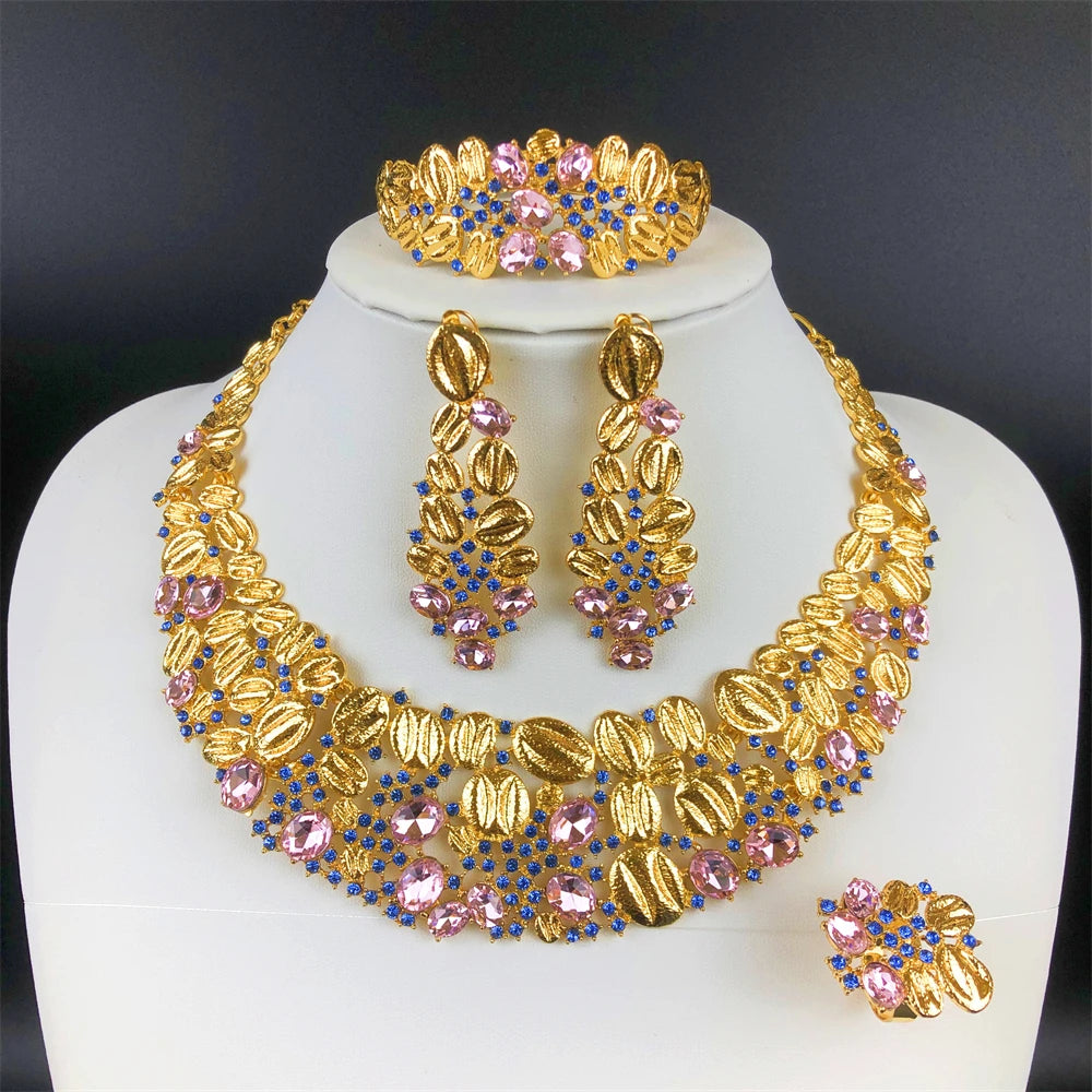 ESALE Vintage Opal Jewelry Set - 18K Gold 4PC Dubai Nigeria