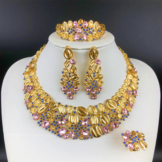 ESALE Vintage Opal Jewelry Set - 18K Gold 4PC Dubai Nigeria