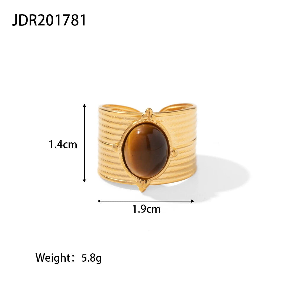 Youthway Natural Stone Ring - Waterproof Golden Steel