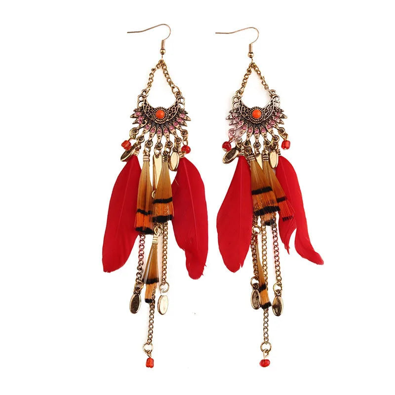 Dream Catcher Feather Earrings - Handmade Boho Tassel