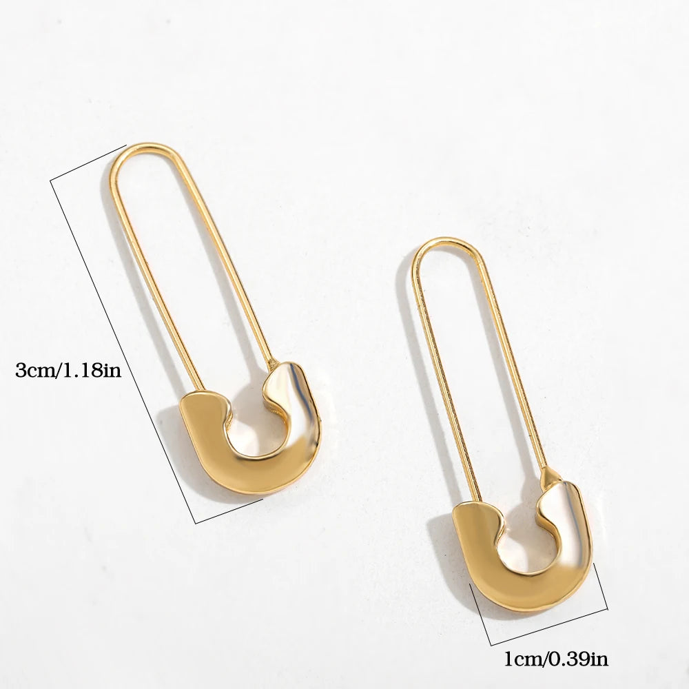 Minimalist Safety Pin Earrings - U-Shaped Gold Lock
