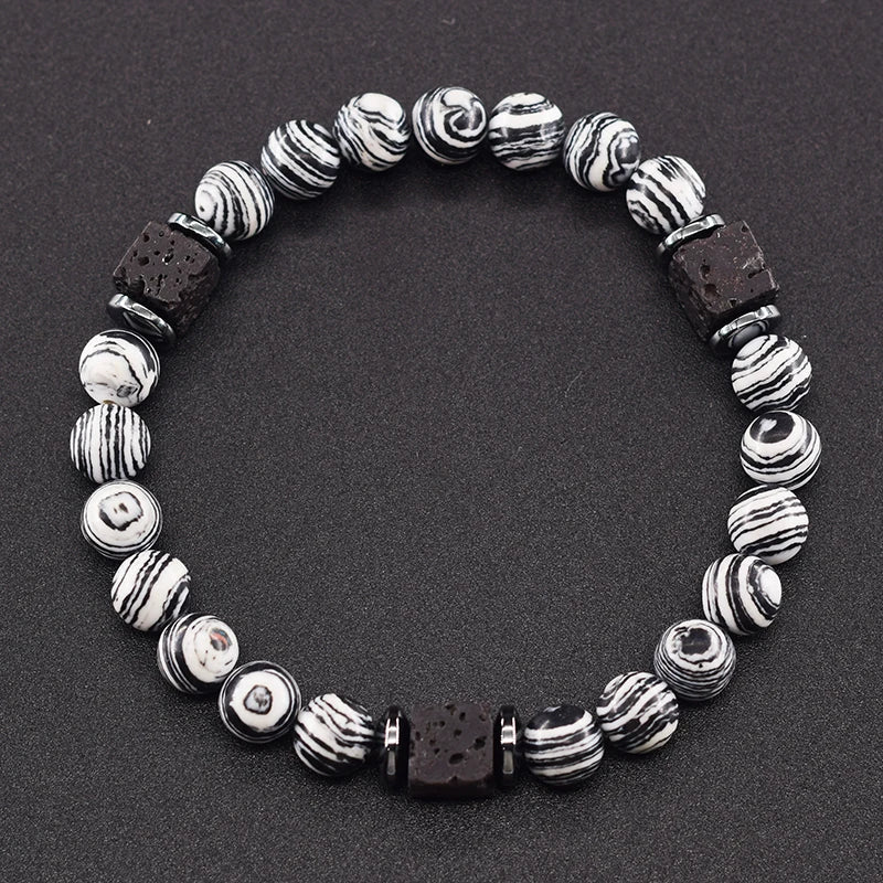 Retro Black Volcanic Bracelet - Frosted Onyx Lava Beads