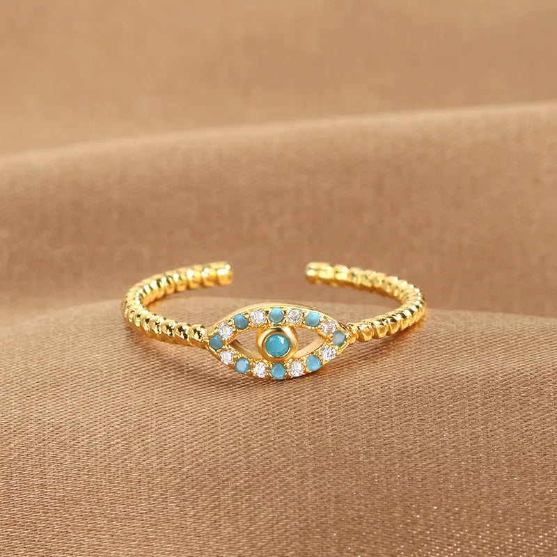 YILUOCD Evil Eye Ring - Blue Zircon Adjustable
