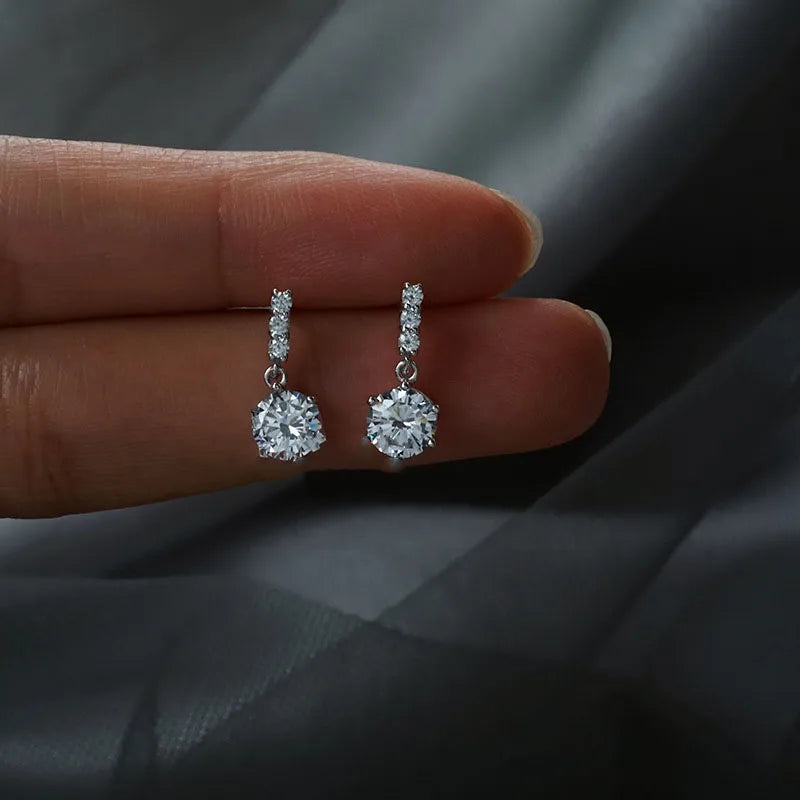 925 Silver Needle Shiny Zircon Stud Earrings - Gold Plating