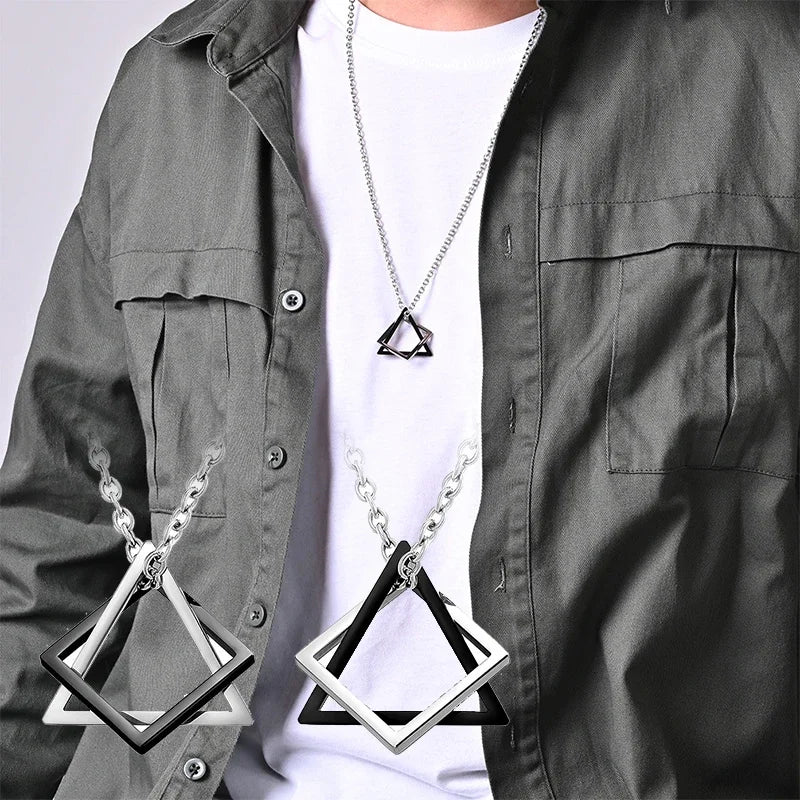 Simple Geometry Interlocking Necklace - Square Triangle Pendant