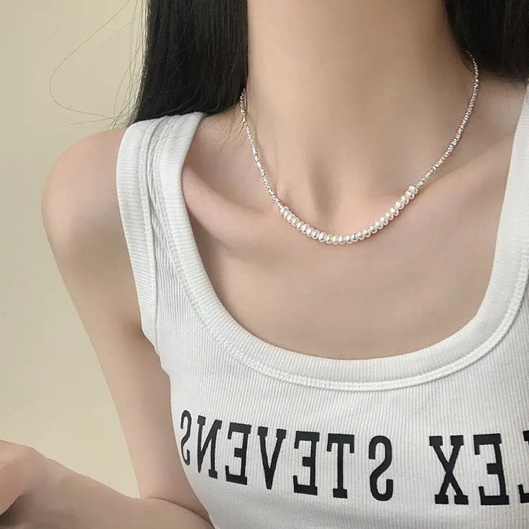 925 Silver Pearl Thin Chain Necklace - Trendy Simple Elegant