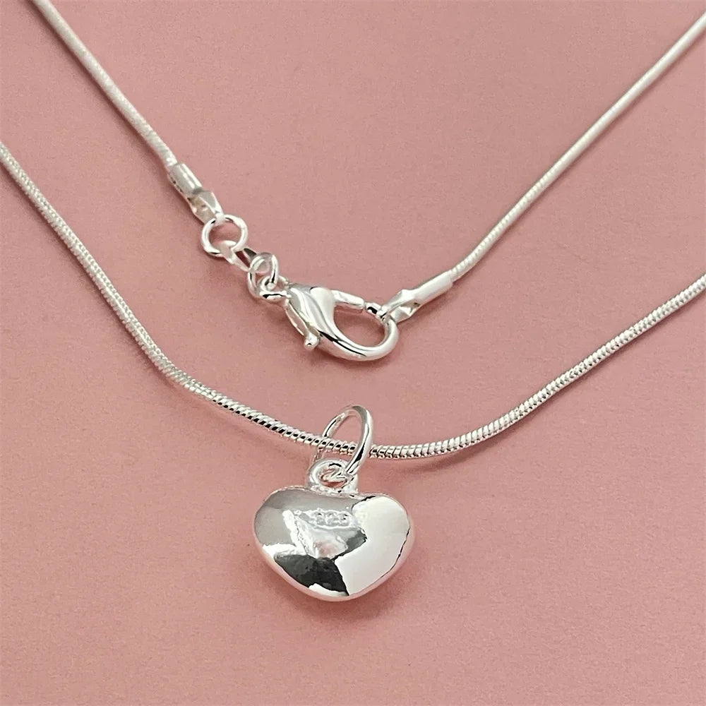 925 Silver Heart Pendant Necklace - Simple Luxury Banquet