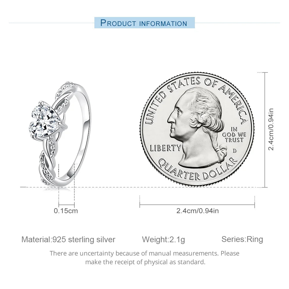 BAMOER 925 Silver Romantic Heart Ring - Shining Stone