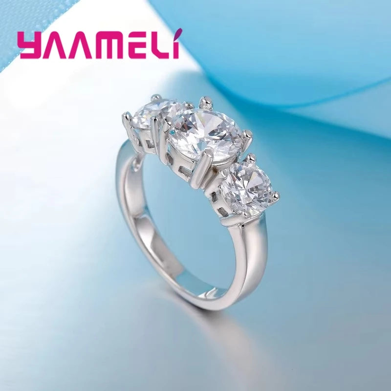 925 Sterling Silver 3-Stone CZ Ring - Prong Setting