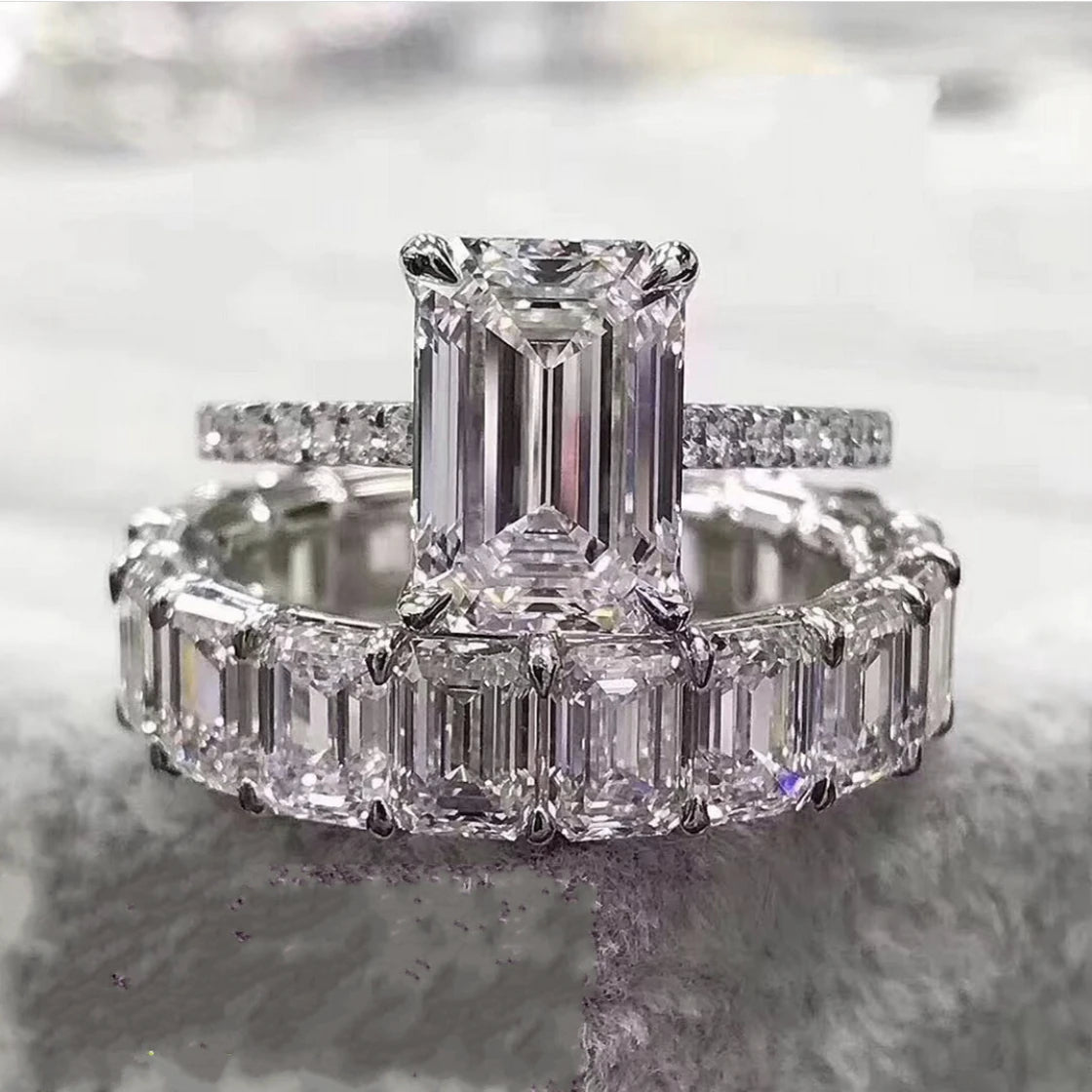 Eternity 925 Silver Ring - Emerald Cut Diamond Band