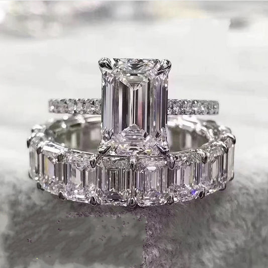 Eternity 925 Silver Ring - Emerald Cut Diamond Band