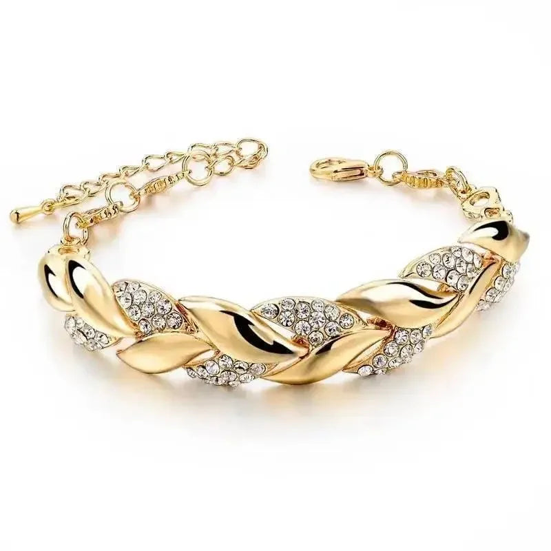 Luxury Love Braided Leaf Bracelet - Crystal Wedding Charm