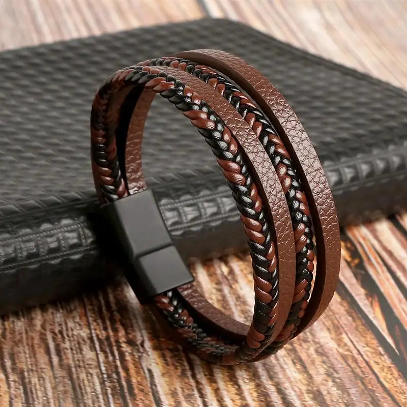 High Quality Tiger Eye Leather Bracelet - Multi-Layer Men's