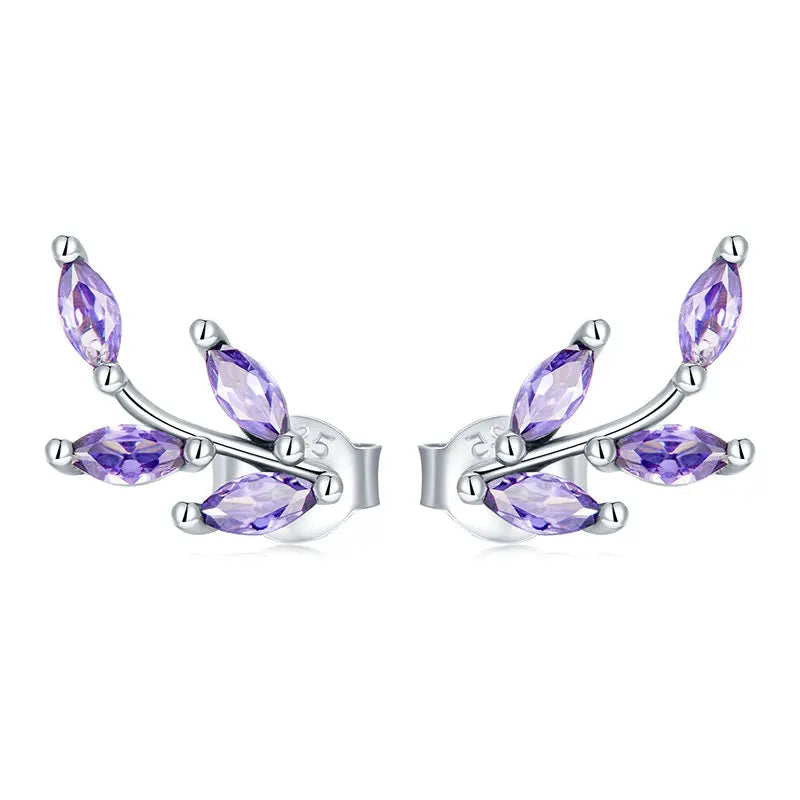 BAMOER 925 Silver Purple Branch Stud Earrings - Statement