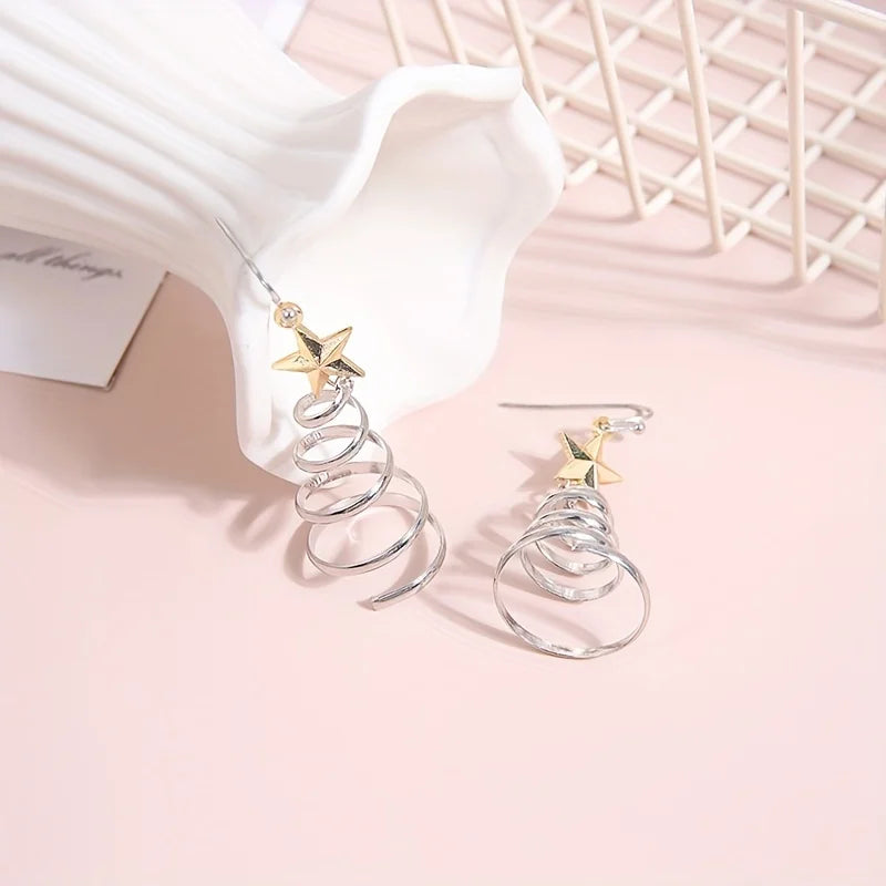 Christmas Tree Star Earrings - Rotating Pendant Design