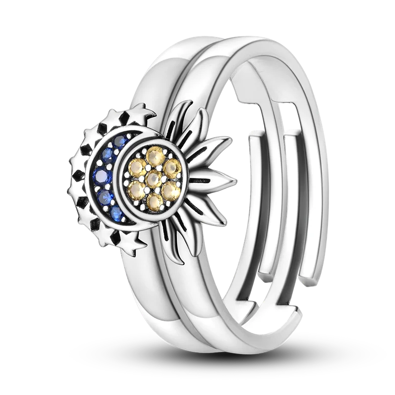 925 Sterling Silver Star & Moon Ring - Blue Zircon