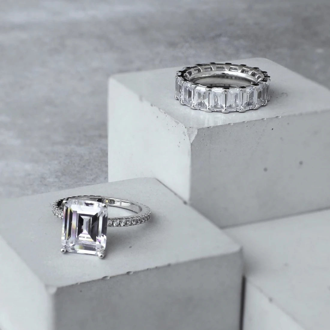 Eternity 925 Silver Ring - Emerald Cut Diamond Band