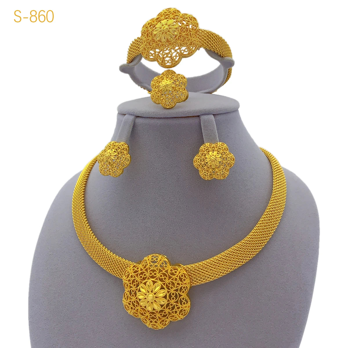 XUHUANG Luxury Flower Necklace Set - Dubai Gold African Indian