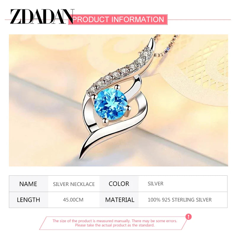 ZDADAN 925 Silver Blue Crystal Necklace - Wedding Chain