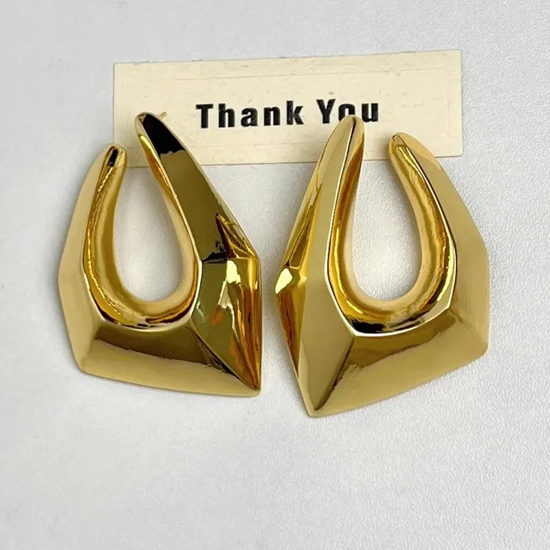 Exaggerated Geometric Large Earrings - Irregular Metal