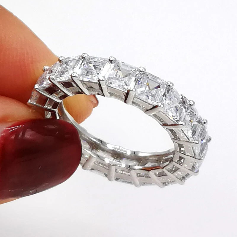 Eternity 925 Silver Ring - Emerald Cut Diamond Band