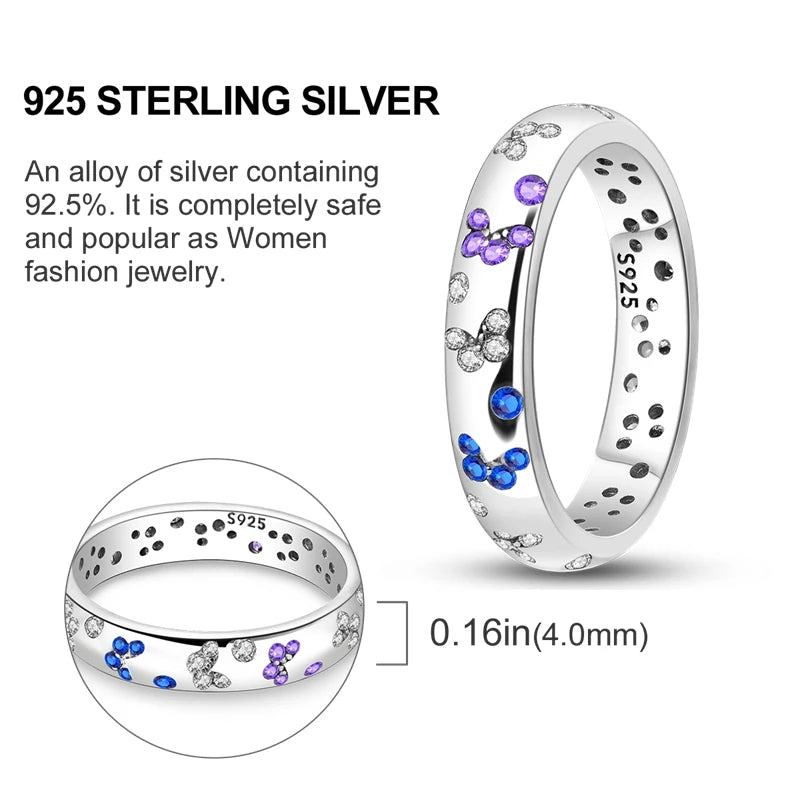 925 Sterling Silver Star & Moon Ring - Blue Zircon