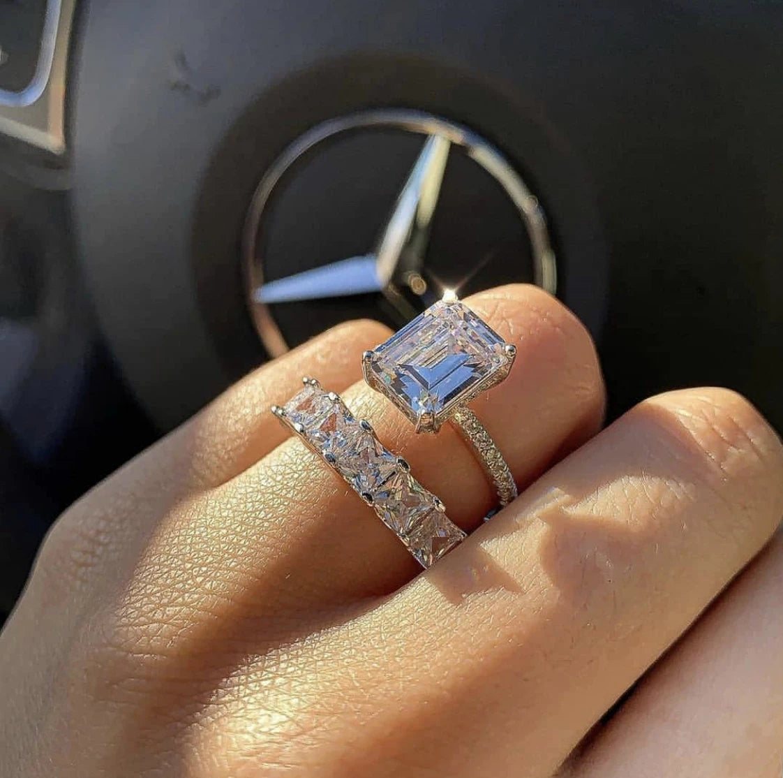 Eternity 925 Silver Ring - Emerald Cut Diamond Band