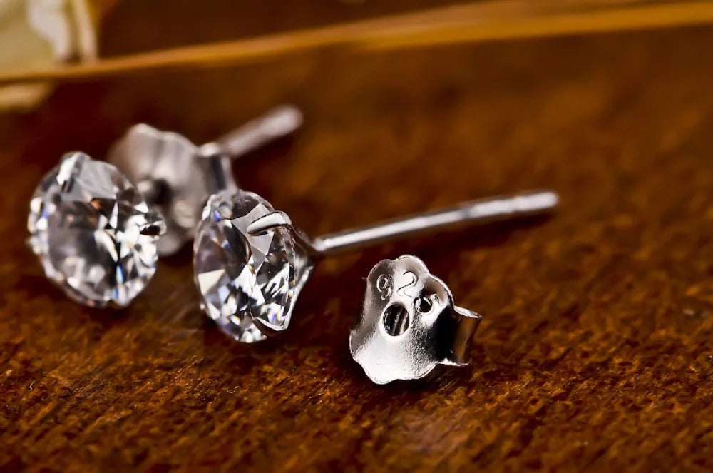 925 Sterling Silver CZ Stud Earrings - Crystal Zircon Channel