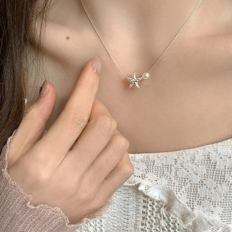 925 Silver Pearl Thin Chain Necklace - Trendy Simple Elegant