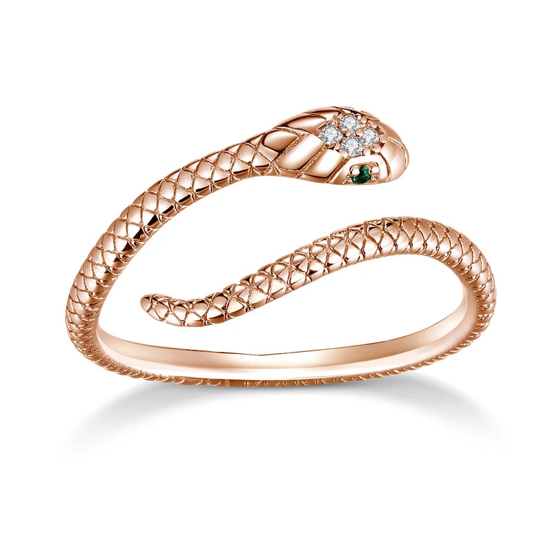 BAMOER 925 Silver Snake Ring - Green Zircon Adjustable