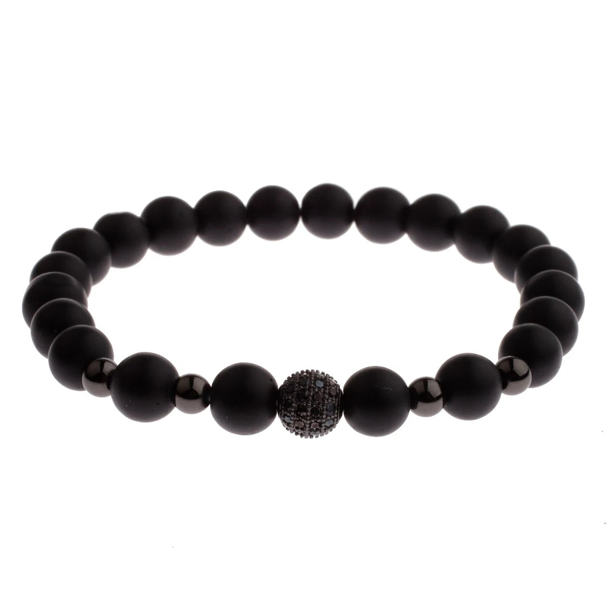 Luxury Natural Stone Yoga Bracelet - Micro Pave CZ Ball Matte