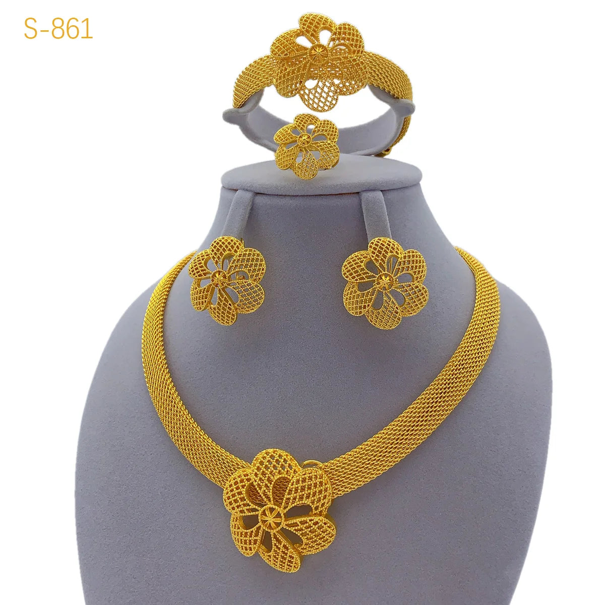 XUHUANG Luxury Flower Necklace Set - Dubai Gold African Indian