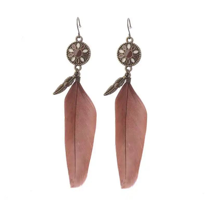 Dream Catcher Feather Earrings - Handmade Boho Tassel