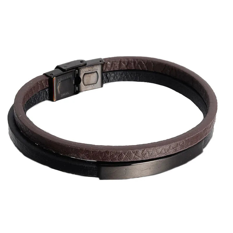 Simple Black Leather Bracelet - Double-Layer Braid Men's