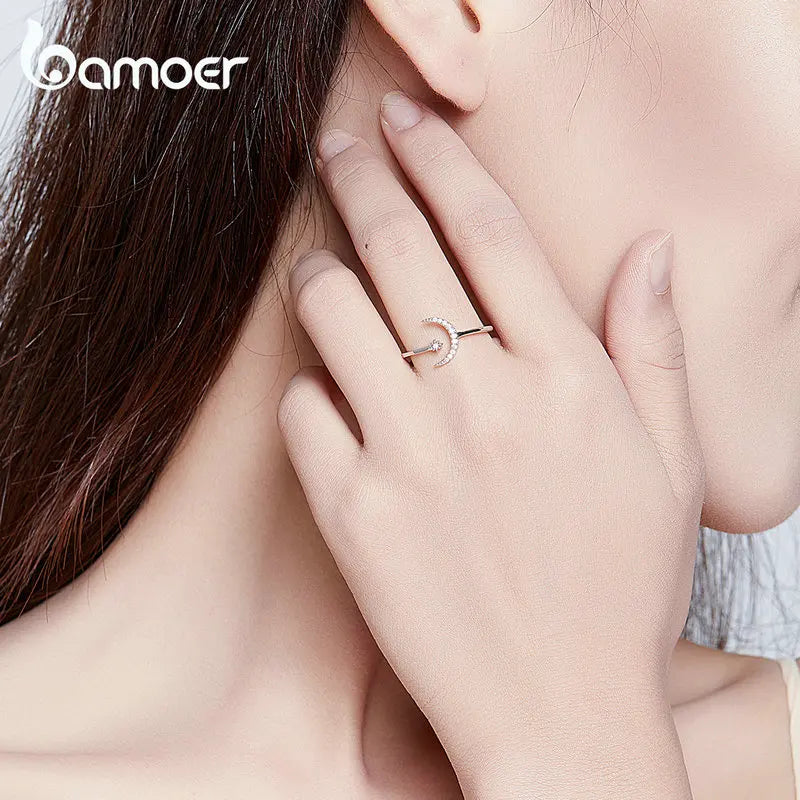 BAMOER 925 Silver Minimalist Ring - Simple Adjustable Band