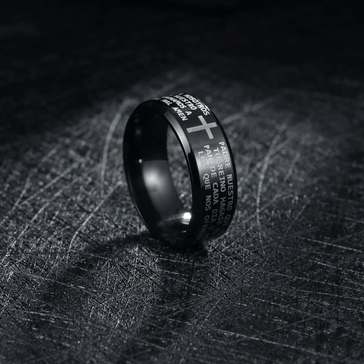 Christian Cross Bible Ring - Titanium Steel Engraved
