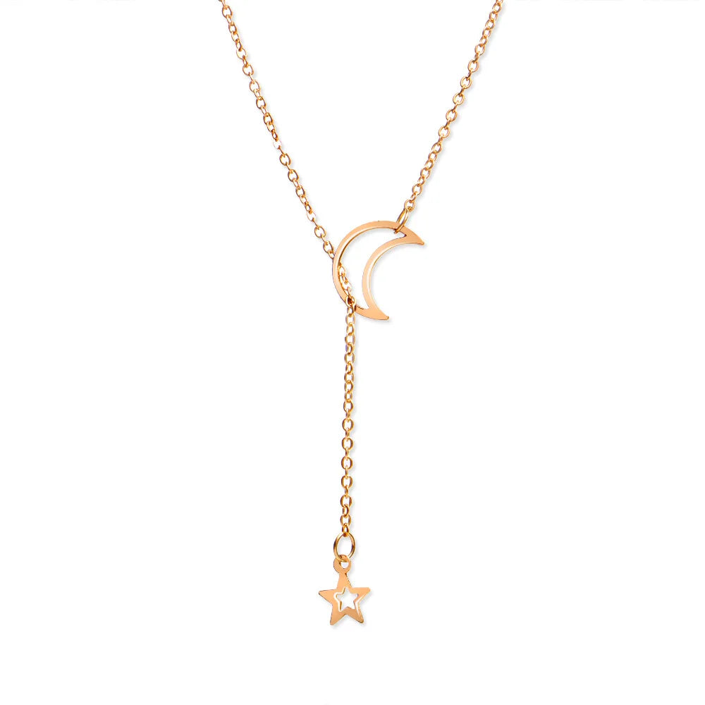 Simple Moon Star Choker - Gold Alloy Charm Collares
