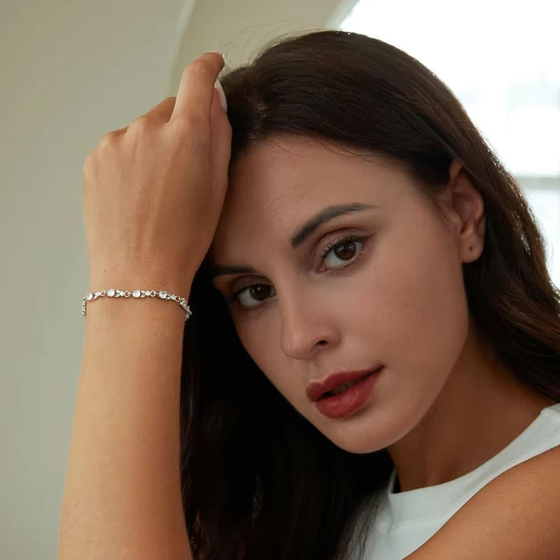 BAMOER Rose Gold Chain Link Bracelet - AAA Cubic Zircon Luxury