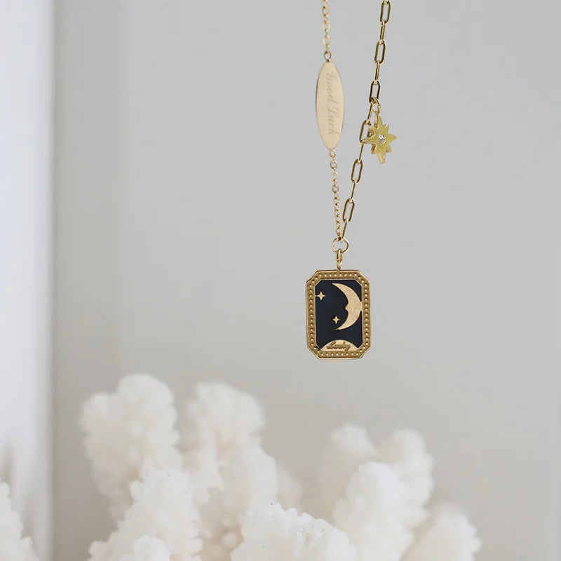 Jade Rabbit White Shell Necklace - 18K Gold Moon Pendant